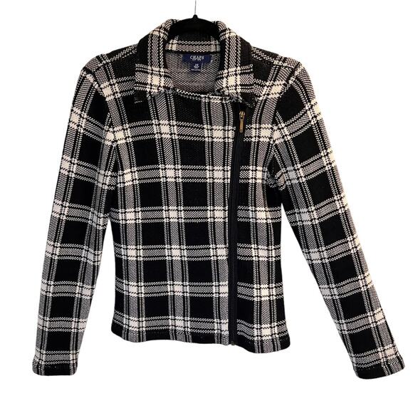 Chaps Women's Black White Plaid Cotton Full Zip Knit Long Sleeve Jacket Size XS - Picture 13 of 16